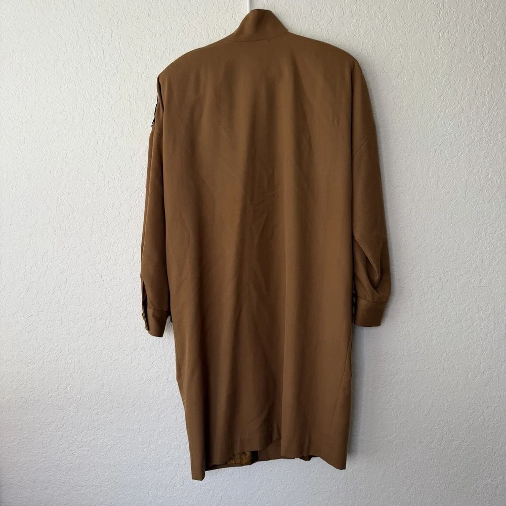 Vintage Wool Coat Dress Funnel Neck Brown Size 14 Sandra Ow-Wing NR1 80s